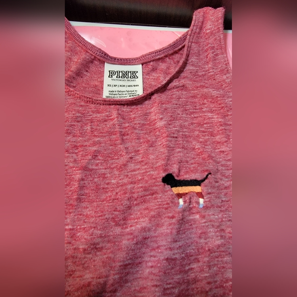 PINK Victoria's Secret Heathered Tank Top with Embroidered Dog